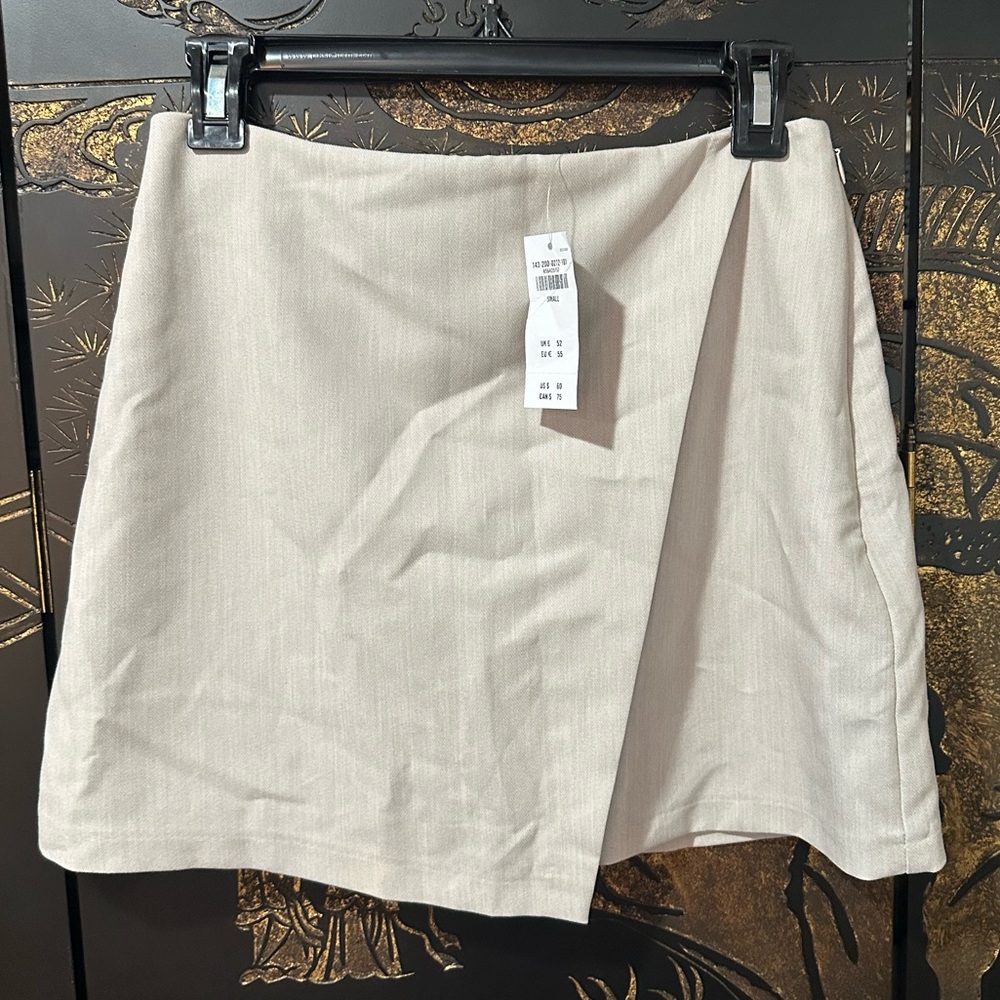 Abercrombie high rise tailored wrap mini skort tan